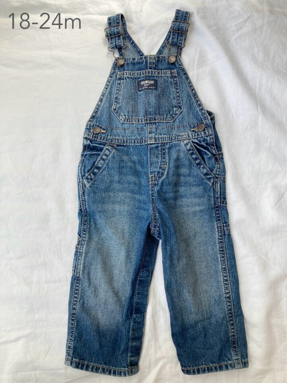 💙2/$25 OshKosh 18-24 Months Toddler Boy Girl Blue Denim Overalls Spring